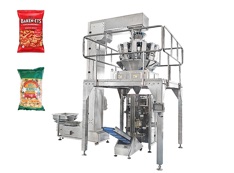 Automatic Pork Rinds Fried Snacks VFFS Form Fill Seal Weighing Packing Machine