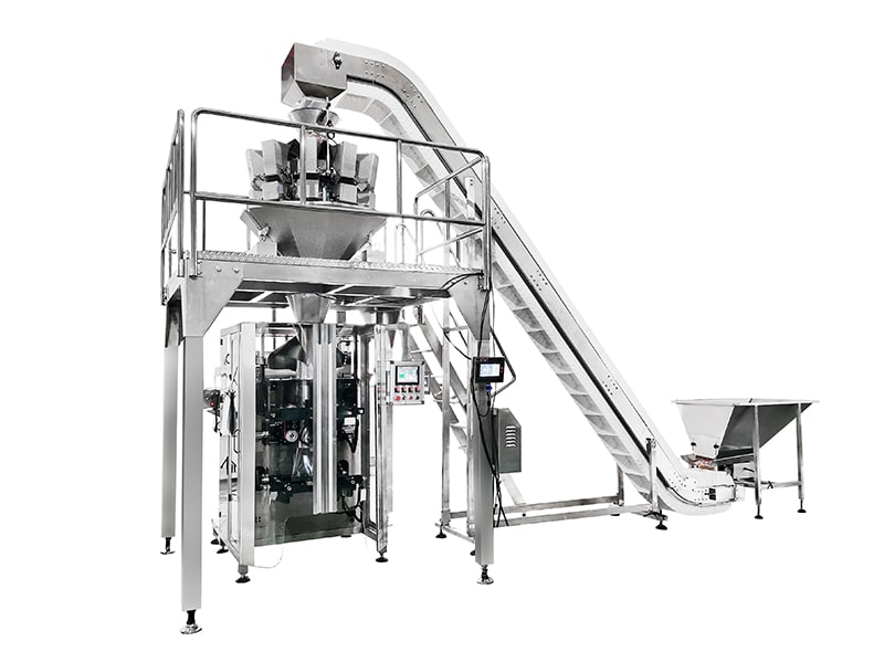 Automatic Pork Rinds Fried Snacks VFFS Form Fill Seal Weighing Packing Machine