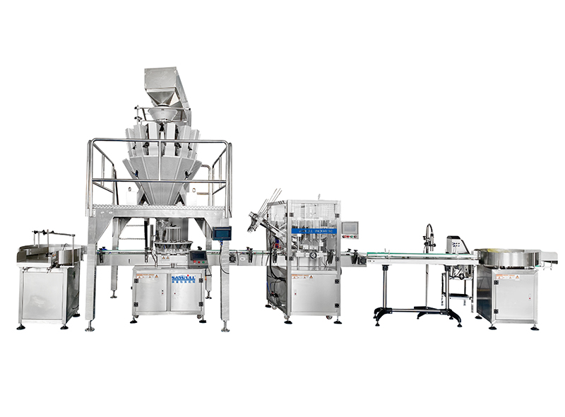 Jar Can Container Filling Machine Integrated With Multihead Weigher