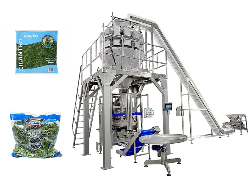 Cilantro and Parsley Fresh Vegetable VFFS Multihead Weigher Weighing Packing Machine