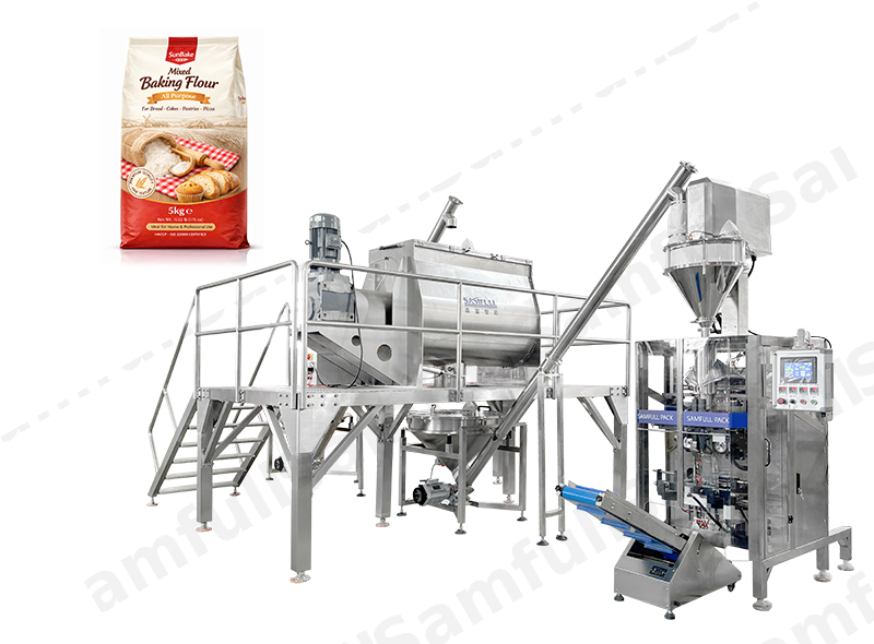 5kg Mixed Baking Flour Packaging Line | Powder Mixing & VFFS Packing Machine | Samfull 5kg Mixed Baking Flour Packaging Line | Powder Mixing & VFFS Packing Machine | Samfull