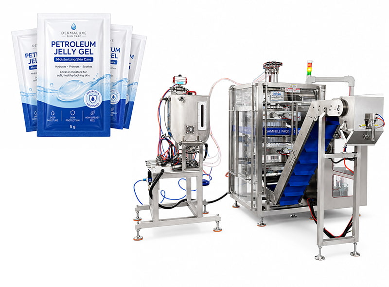 Netherlands Cosmetic Petroleum Jelly / Vaseline Gel 5-Lane Liquid Sachet Packaging Machine Case