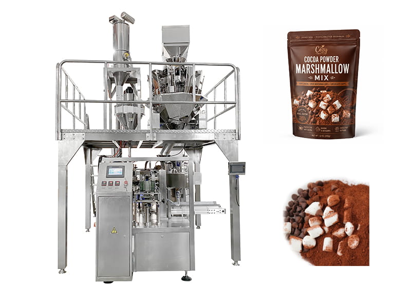 SF-200 Premade Doypack Packaging Machine for Chocolate Cocoa Powder + Marshmallow Mixed Packing Ecuador Customer Case