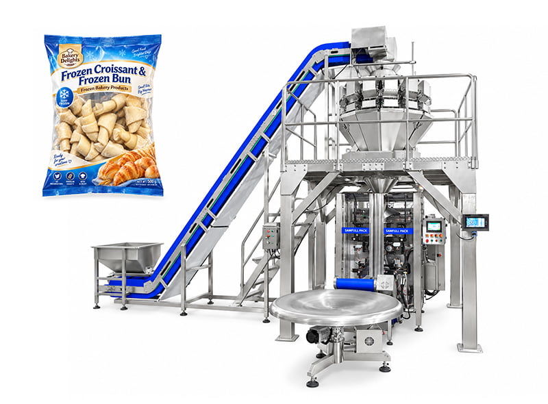 Bosnia Client Frozen Croissant & Frozen Bun Weighing Packing Machine with Multihead Weigher |