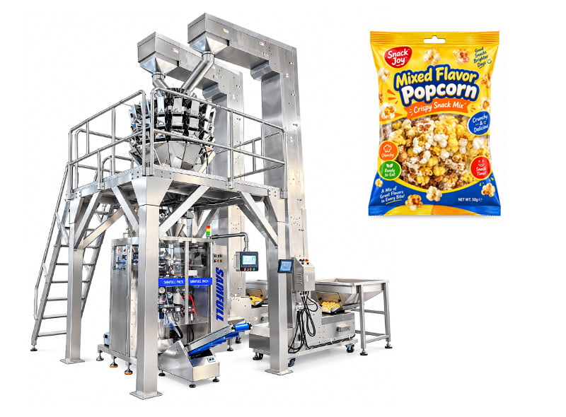 Automatic Mixed Flavor Popcorn Packing Machine with 16-Head Multihead Weigher | France Case